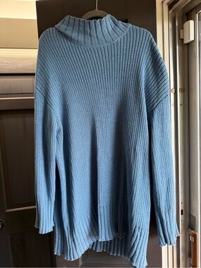 Free People Beach Women's Sweater Tunic Size XL Blue Mockneck Comfy Oversized